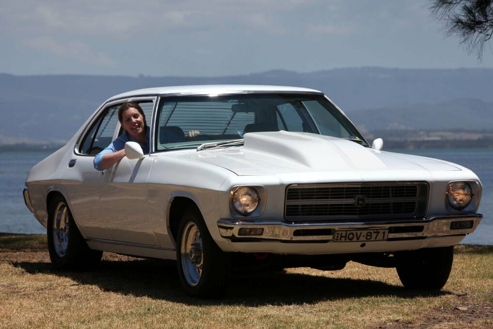 Mel Fripp with her HQ Holden. Picture DAVE TEASE.