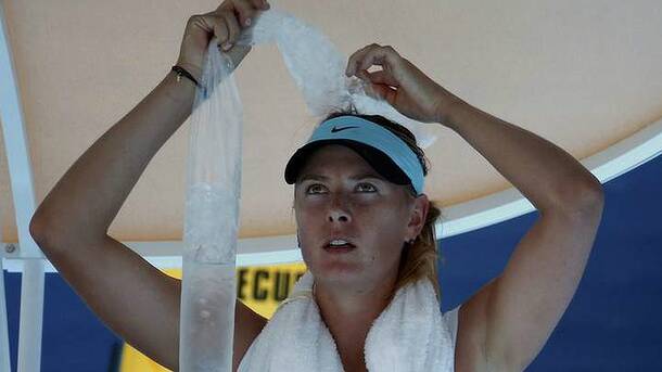 Maria Sharapova attempts to cool down during her marathon second-round match against Karin Knapp. Picture REUTERS