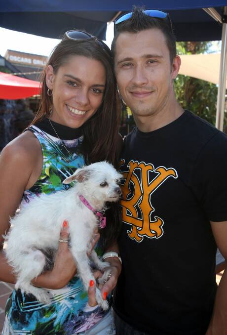 Vanessa Bragg and Adam Testa with Bella at Towradgi Beach Hotel.