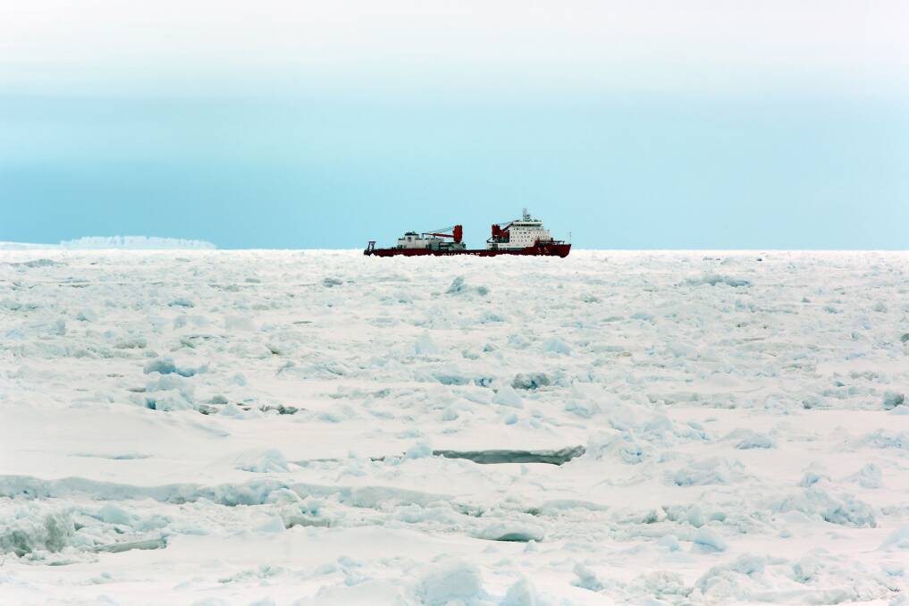Trapped: Chinese ice-breaker Xue Long sits in pack ice in Watt Bay, Antarctica. Picture COLIN COSIER