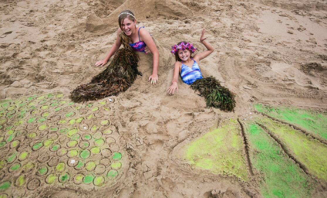 Sand mermaids Shaylee and Alyssa at Kiama Downs. Picture: DYLAN ROBINSON