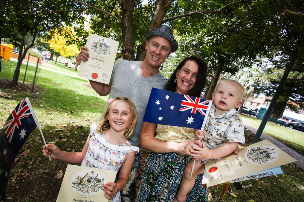 New Australian citizens Brett, Mila, Geraldine and Marlow Nortje at Kiama. Picture: DYLAN ROBINSON