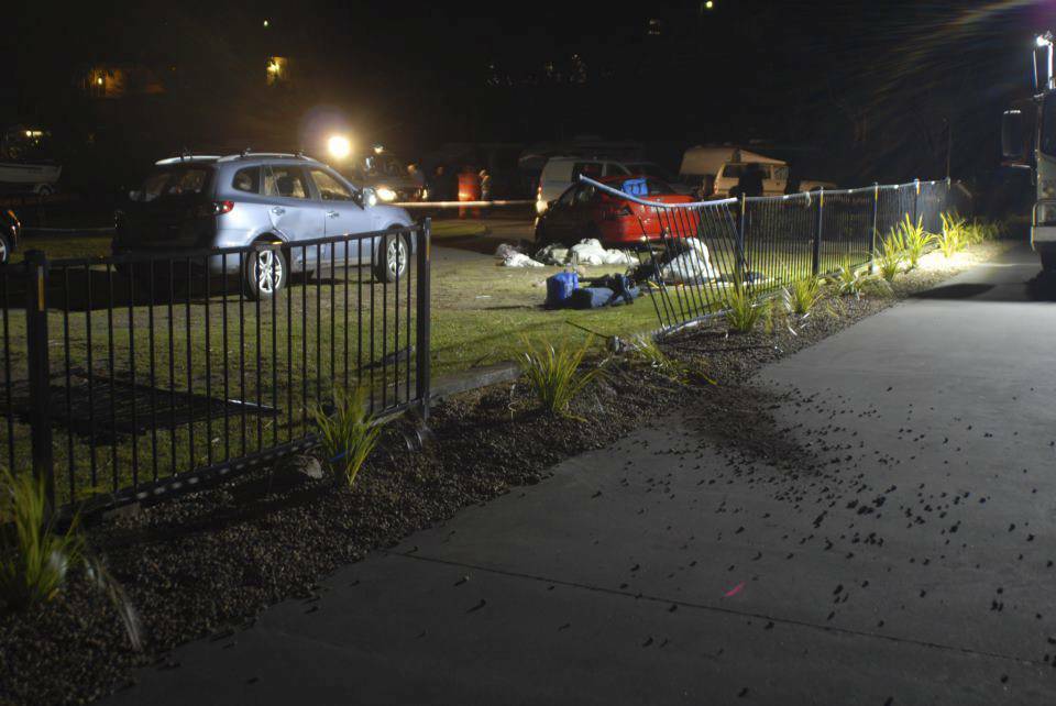 This police image shows the crash that swept over a tent at Kendalls Beach camping area after Alexander Louis-Renshaw decided to drive drunk.