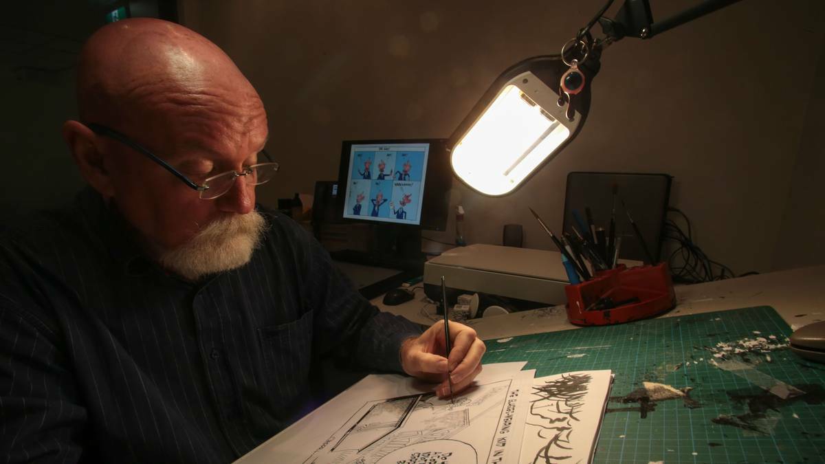 Former Illawarra Mercury cartoonist Vince O’Farrell has received national recognition after being published in a book celebrating the year’s best satirical political illustrations. Picture: ADAM McLEAN