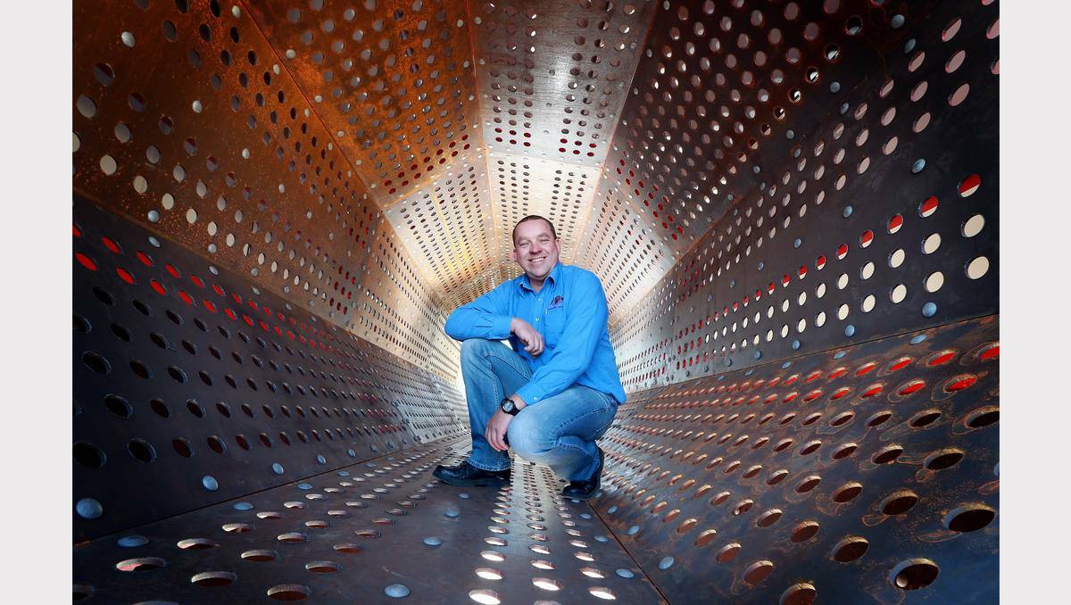 Brian Lynch inside the metal tube he described as an "Australian first" in engineering. Picture: JOHN RUSSELL (BORDER MAIL) 