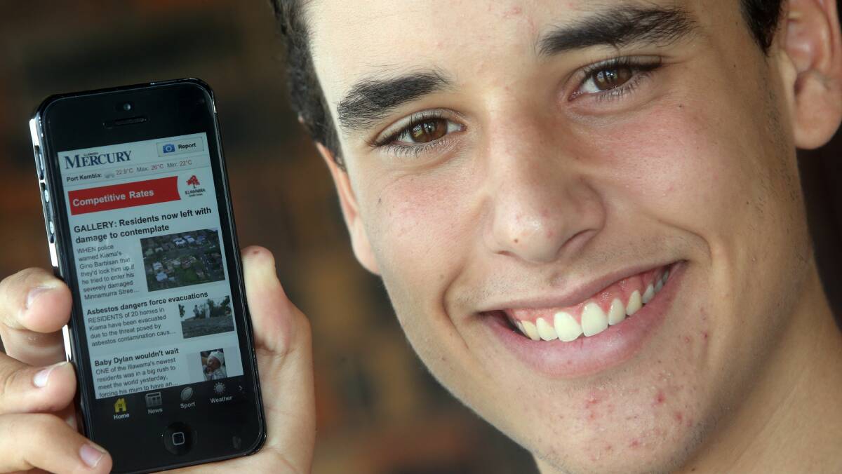 Port Kembla 18-year-old Jake Gonzalez won $1000 in the Mercury's new iPhoneapp competition. Picture: Robert Peet