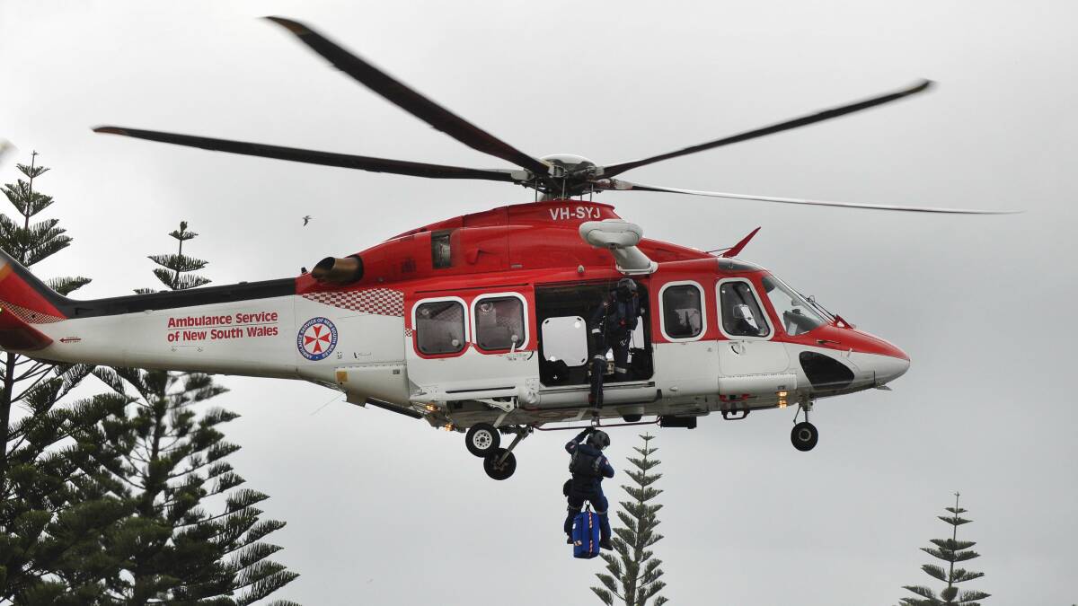 The Albion Rail Rail-based Ambulance Service helicopter in action at Kiama last year. Picture: DAVID HALL