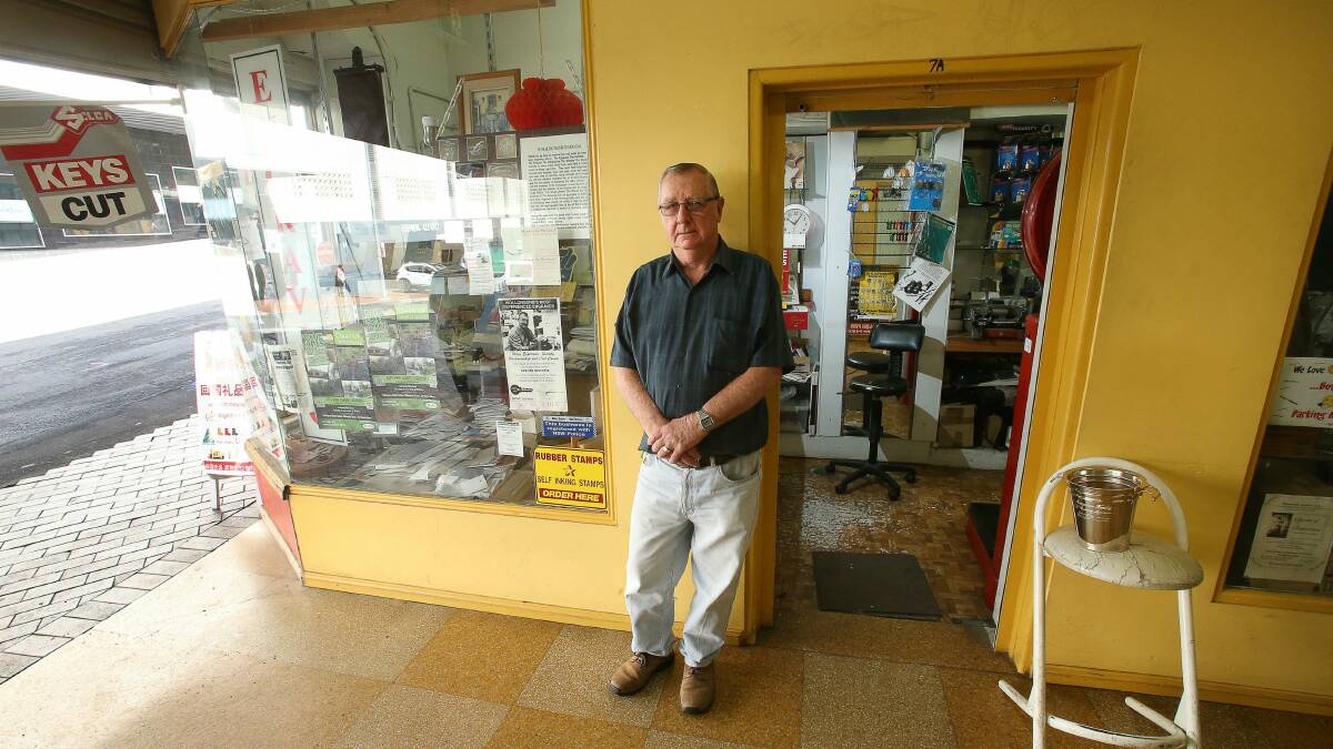 Mr Quickfix engraver Jim McDonogh is shutting up shop after more than 28 years in Crown Street Mall. Picture: KIRK GILMOUR