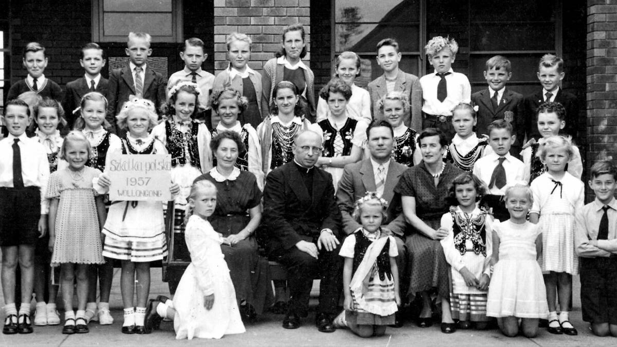 Students from Wollongong’s Polish School in 1957 at St Francis Xavier Cathedral. Fourth from right is popular scientist Dr Karl Kruszelnicki.