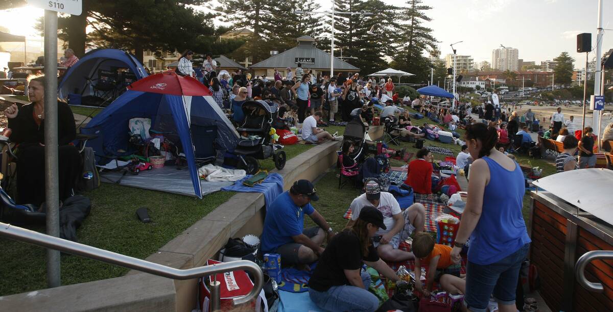 Not much of the green stuff left to be seen as crowds build ahead of the 9.30pm fireworks at Belmore Basin.