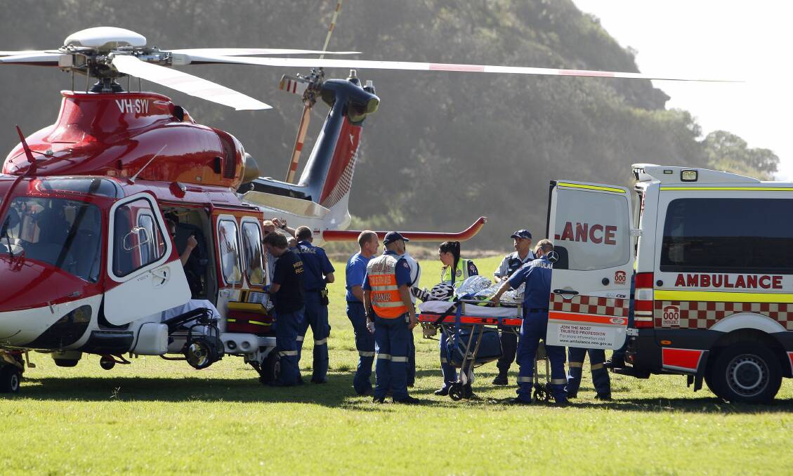 A cyclist is airlifted to hospital after falling from his pushbike on Sunday near Stanwell Park.