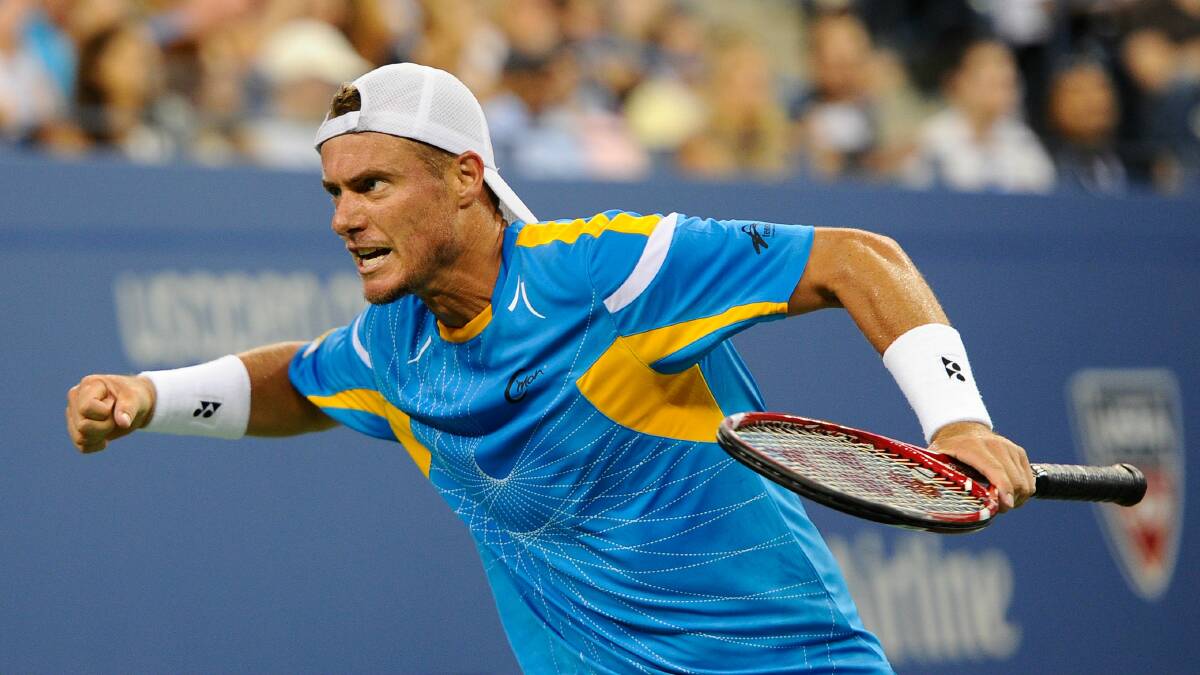 Lleyton Hewitt celebrates his win in the second round. Picture: AFP