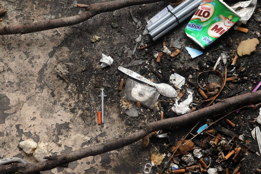 Used syringes under a window near Hollie Rizzotto's front door. Picture: SYLVIA LIBER