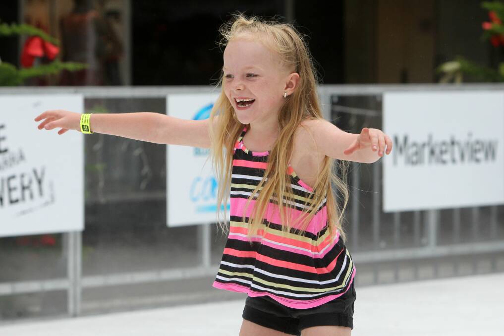 Mackenzie Doulton, 7, of Bulli, gets her balance on the rink. Picture: GREG TOTMAN