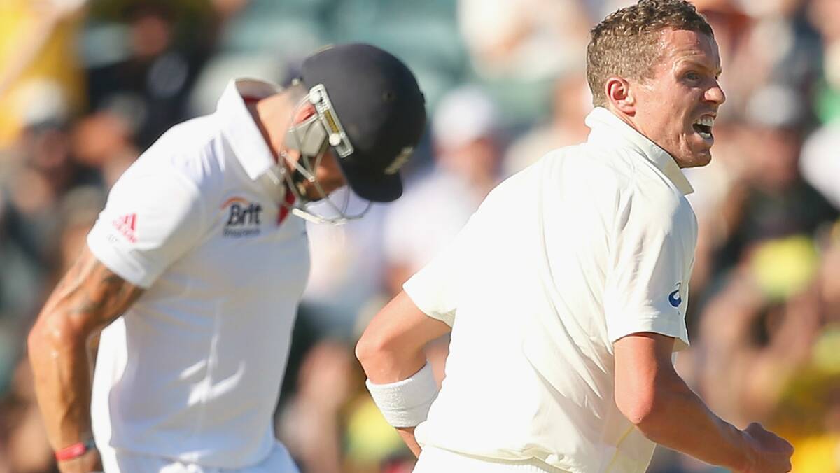 Peter Siddle celebrates after taking the wicket of Kevin Pietersen. Picture: GETTY IMAGES