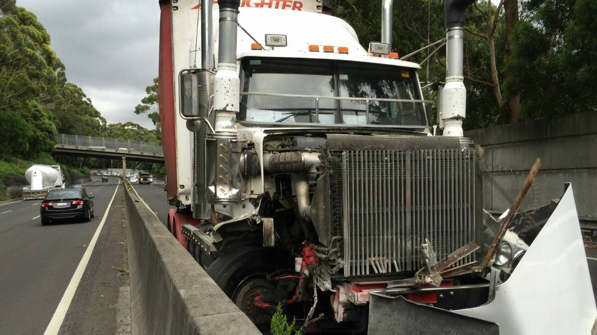 A truck involved in the accident. Picture: STEVE CAUNT