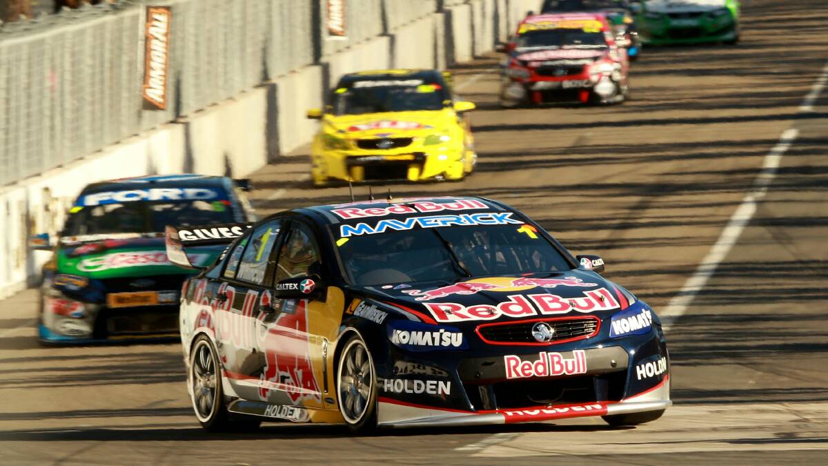 Jamie Whincup leads the first race of the Sydney 500 meeting. Picture: GETTY IMAGES
