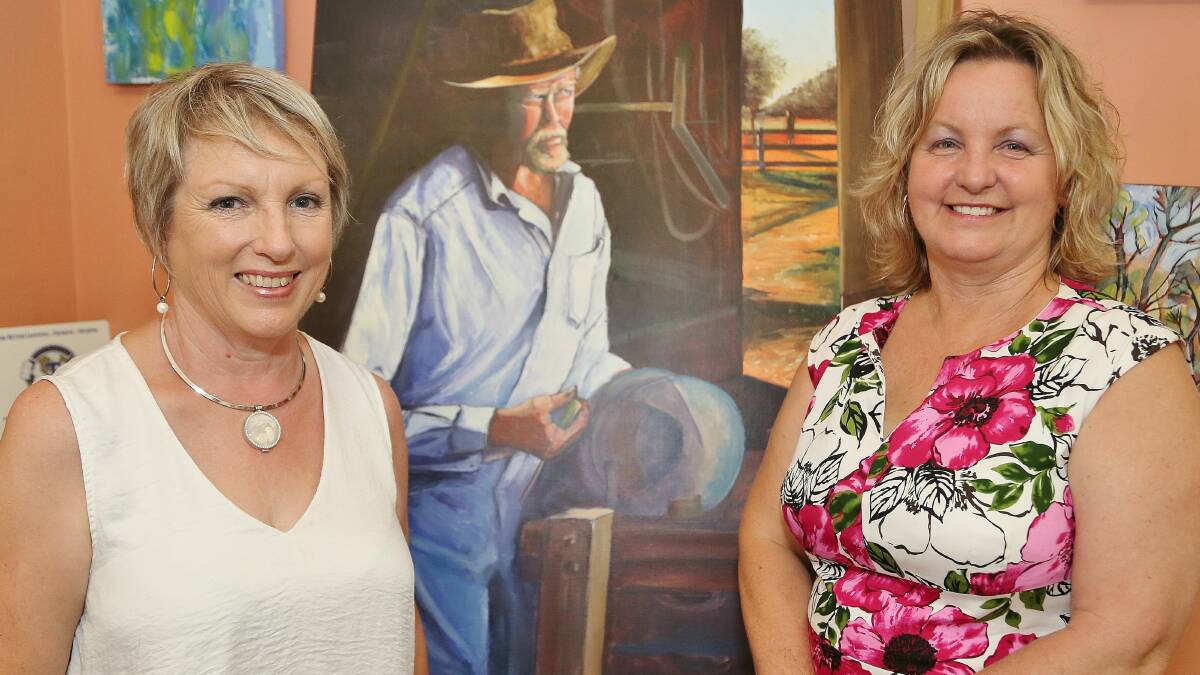 Kathy Karas (left) and Jeanette Riley at the Shellharbour City Art Society's first exhibition at the Old Wollongong Court House. Picture: GREG ELLIS