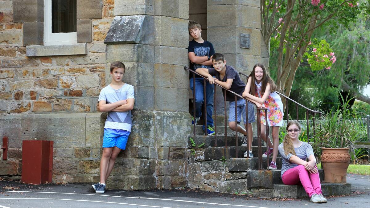 Former Jamberoo Public School students Alex Swan, Aidan Hedges, Tom Behl-Shanks, Grace Mahon and Bridget McCormack were all accepted into Smith's Hill High School. Picture: ORLANDO CHIODO