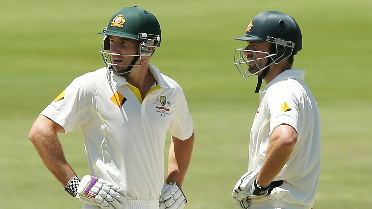Shaun Marsh and Alex Doolan (right) at Centurion. Doolan is in a battle with Shane Watson to retain his Test spot. Picture: GETTY IMAGES