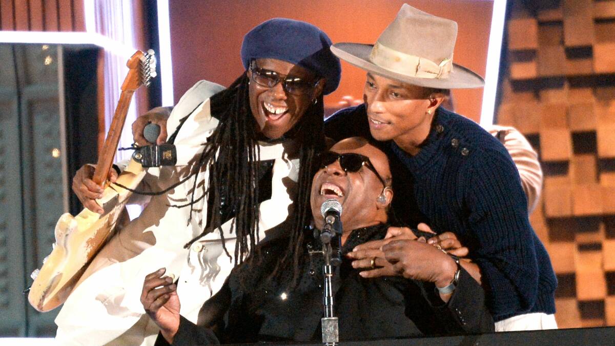 Stevie Wonder performs with Daft Punk. Picture: GETTY IMAGES