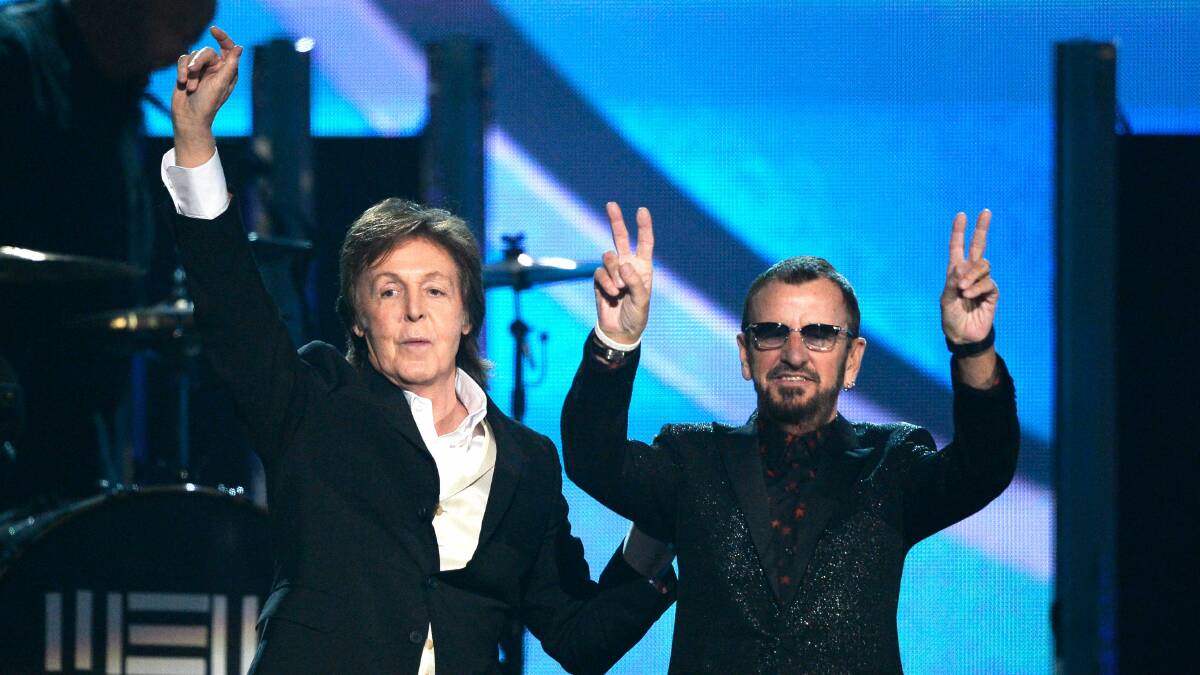 Ex-Beatles Paul McCartney and Ringo Starr performed at the Grammys. Picture: GETTY IMAGES