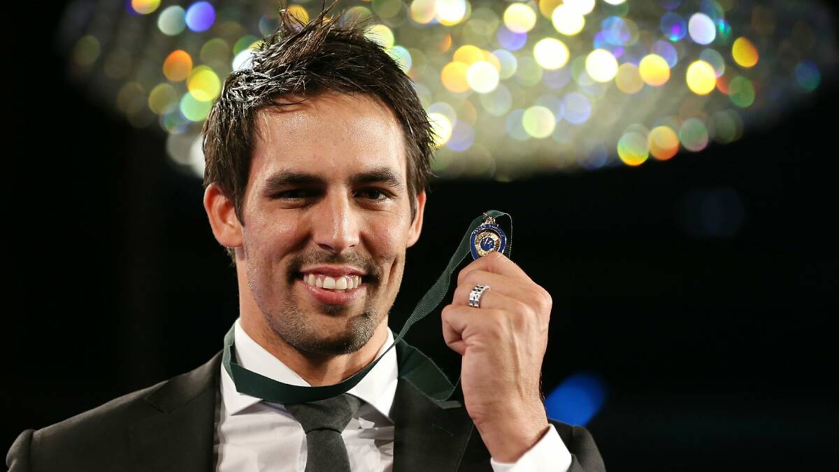 Mitchell Johnson with the Allan Border Medal. Picture: GETTY IMAGES