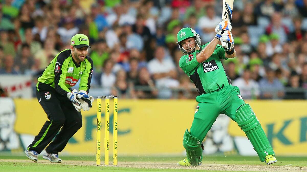 Brad Hodge hits out for the Melbourne Stars in the Big Bash league.
