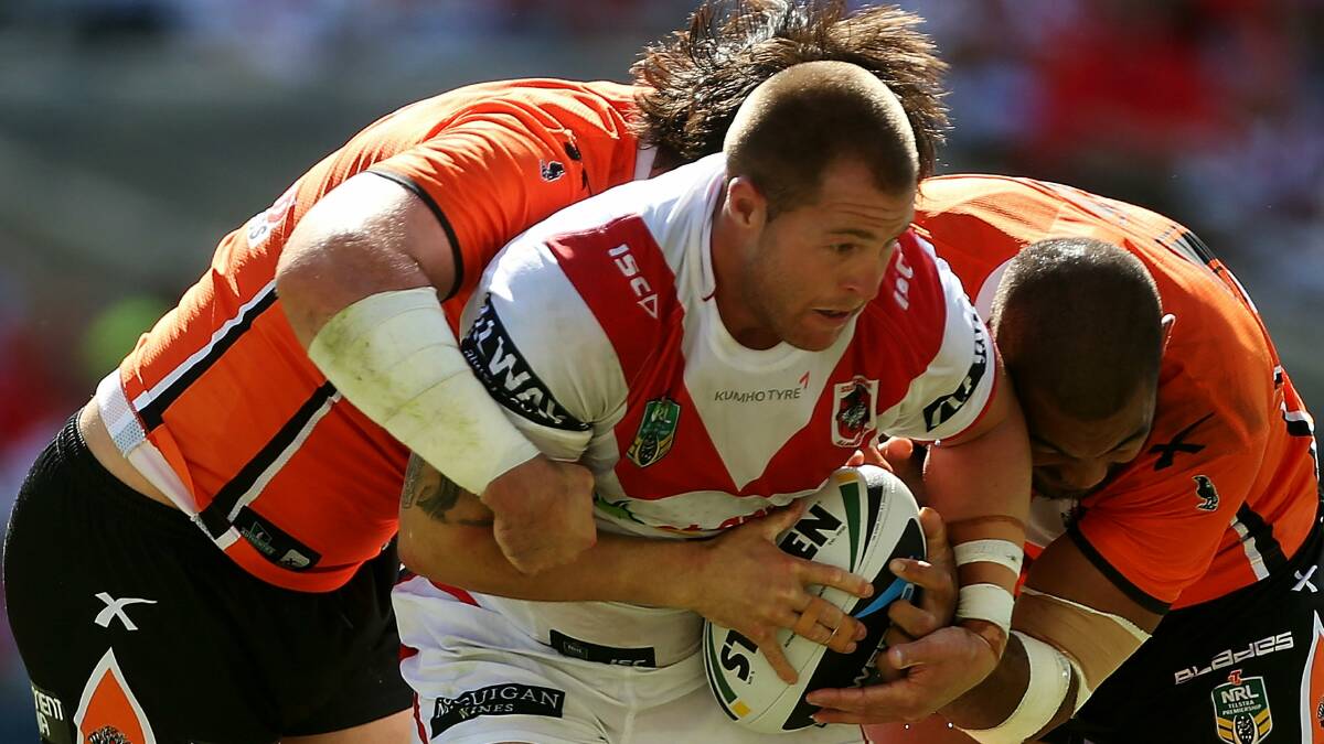 Trent Merrin works forward against Wests Tigers in the round-one victory last weekend. Picture: GETTY IMAGES