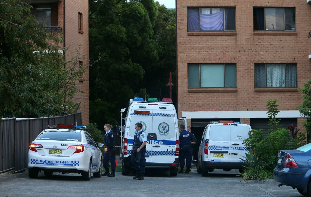 Bligh St, Wollongong, where police have set up a crime scene. Pictures: KIRK GILMOUR
