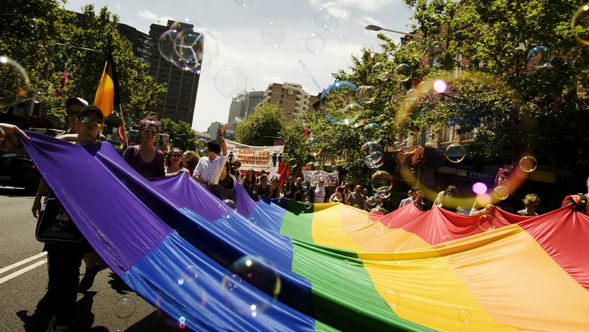 A same-sex marriage rally is held in Sydney earlier this year.