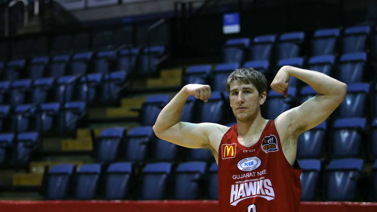Dan Jackson hams it up for the camera at Hawks training. Picture: KIRK GILMOUR