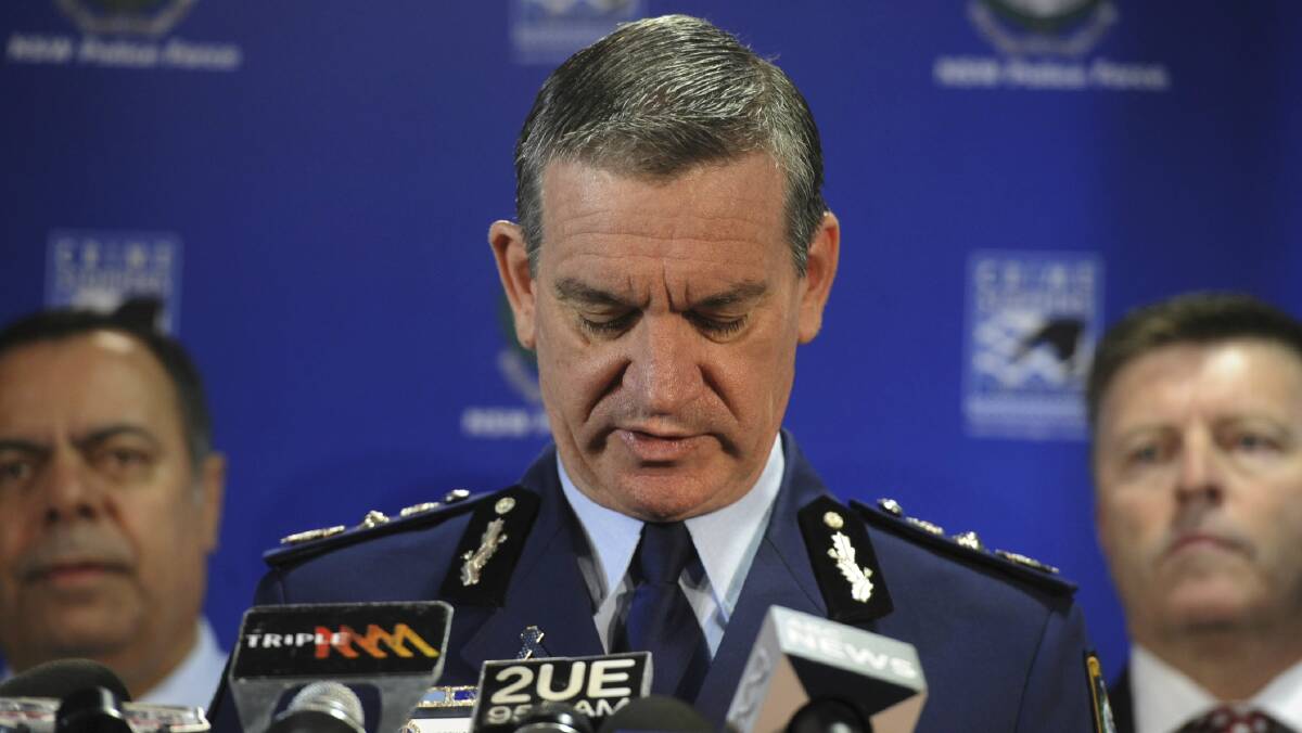 NSW Police Commissioner Andrew Scipione addresses the media today. Picture: MICK TSIKAS