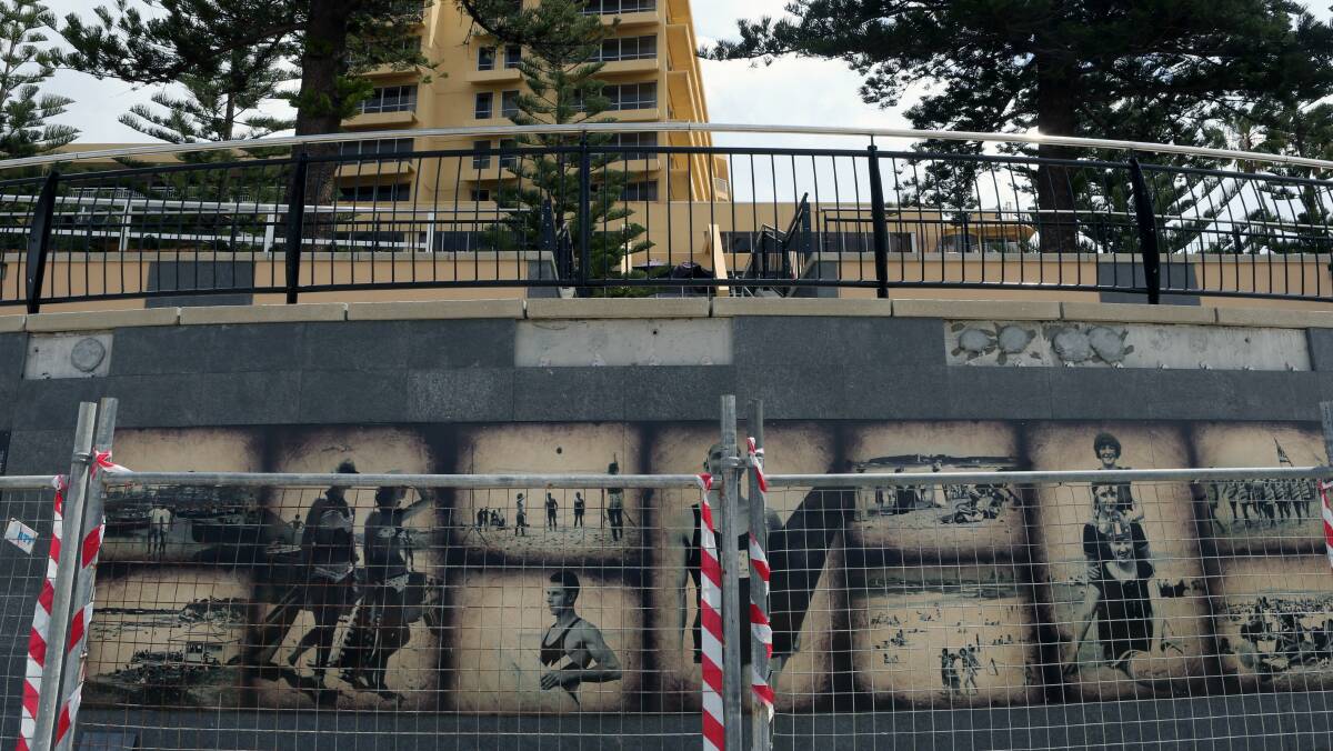 Tile damage on the new wall at the bathers’ pavilion in North Wollongong. Picture: ADAM McLEAN