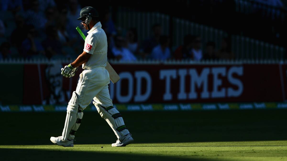 Ricky Ponting leaves the field during the Adelaide Test. Picture: GETTY IMAGES