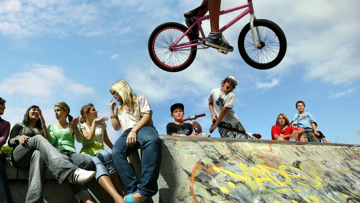 Teenagers hang out at Dapto skatepark. 