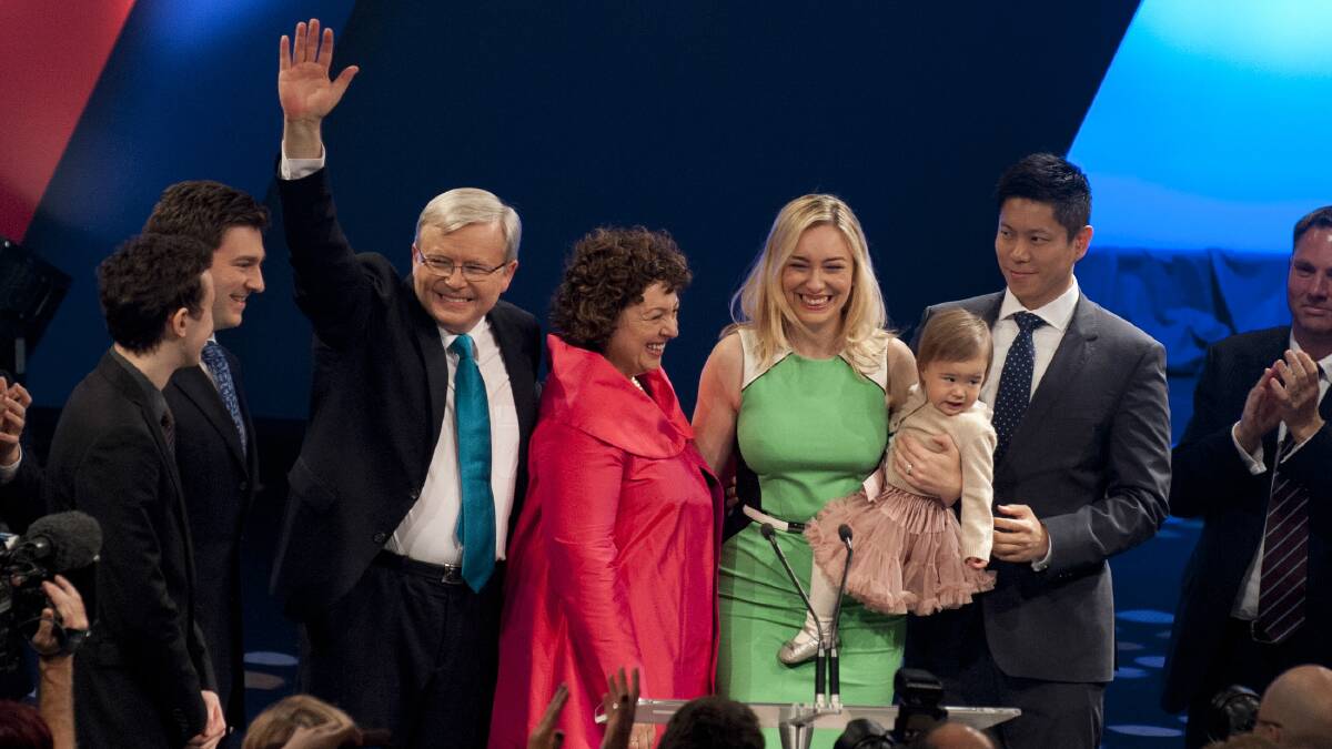 Prime Minister Kevin Rudd with his family at the launch of the Labor Party's election campaign. Picture: Harrison Saragossi