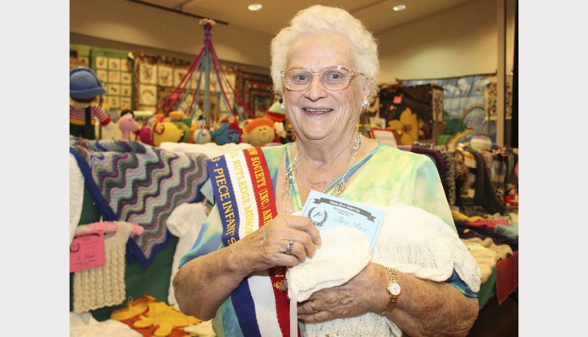 Nancy Waters shows off her winning entry in this year's knitting section. Picture: DAVID HALL