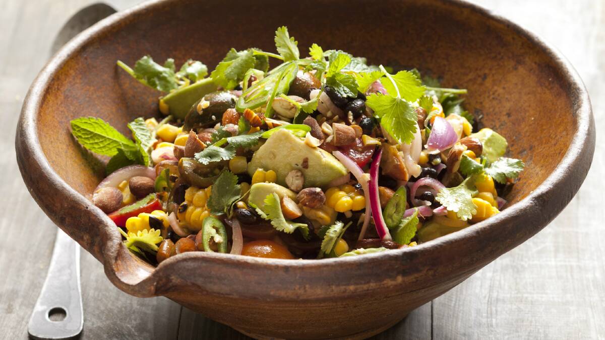 Grilled sweet corn salad with black beans and almonds﻿. Picture: Marina Oliphant
