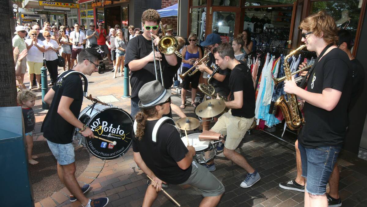 Street performers strut their stuff in Kiama during the Jazz and Blues Festival. Pictures: ROBERT PEET