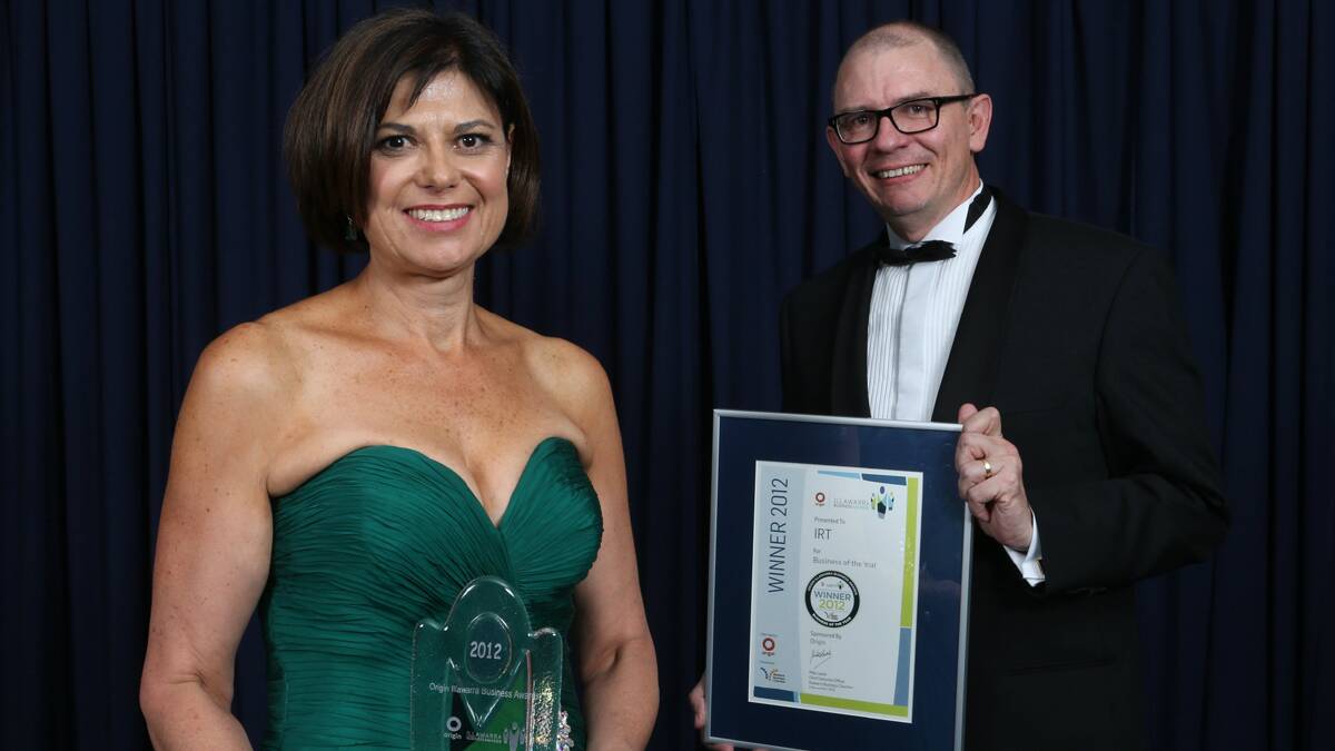 Business Leader of the Year Nieves Murray from the IRT Group with John Huggart from Origin Energy. Pictures: ADAM McLEAN