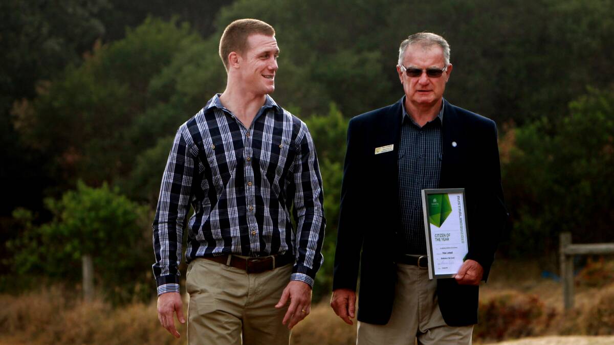 Australia Day ambassador Ben Creagh and Citizen of the Year Peter Lindwall. Picture: SYLVIA LIBER