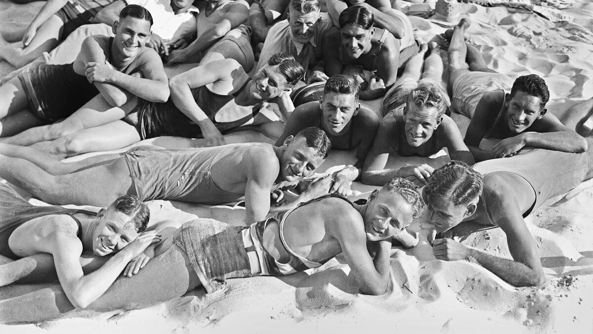 Beachgoers sunbathing at Bondi, circa 1930.