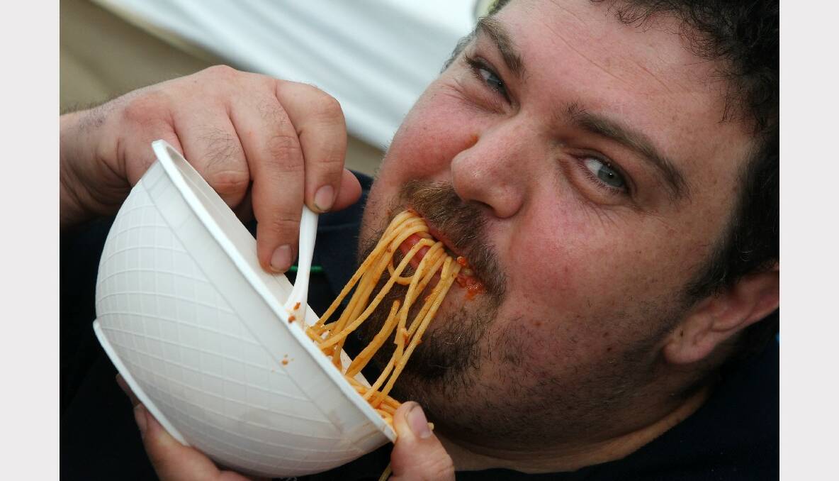 Johnny Ciocca from Dapto slurps down spaghetti. 