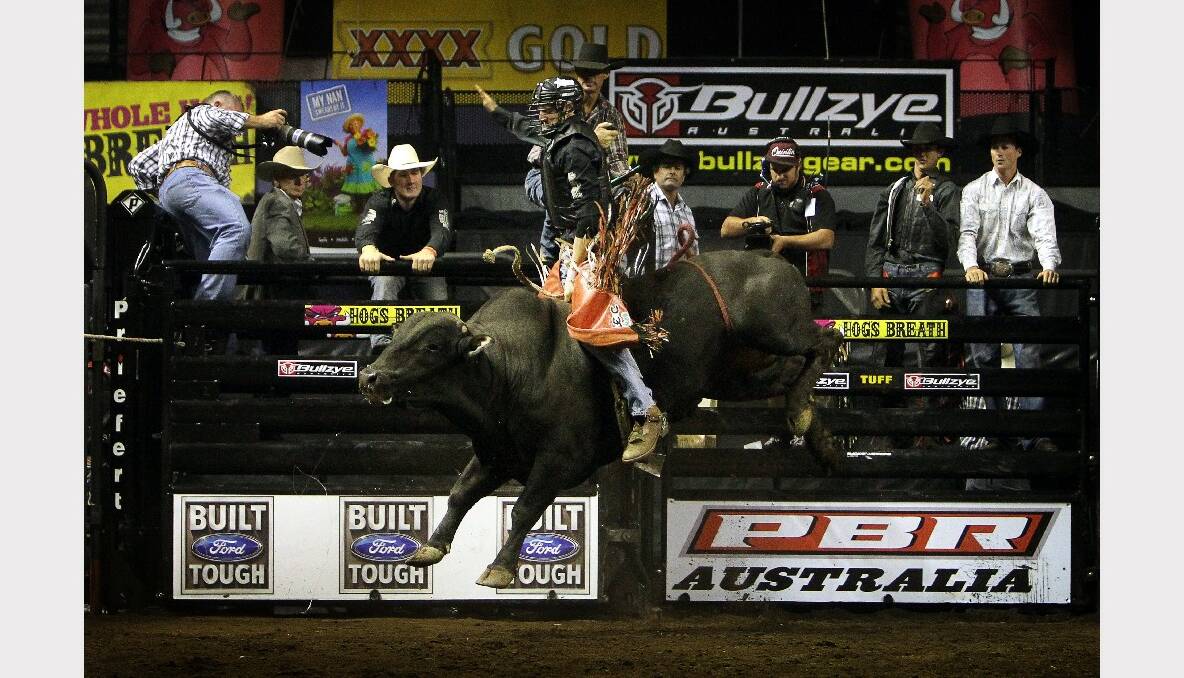 Justin Paton in the Professional Bull Riding competition at the WEC. Picture: SYLVIA LIBER 