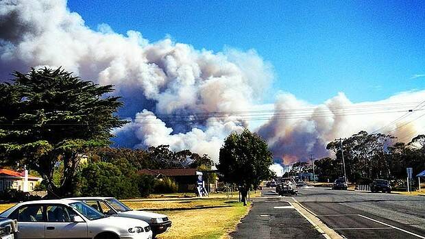 Bushfire near the Tasmania town of Bicheno. Picture: Hanna Woolley
