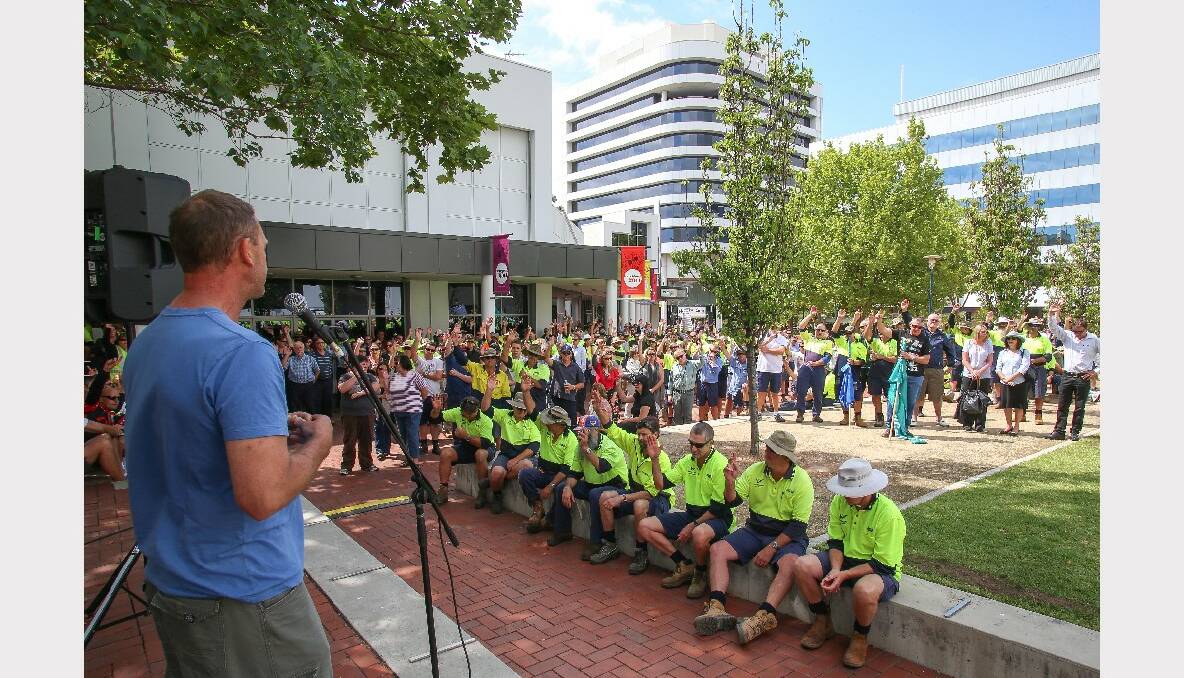 Wollongong council workers protest against the citizens panel recommendations. Picture: ADAM McLEAN