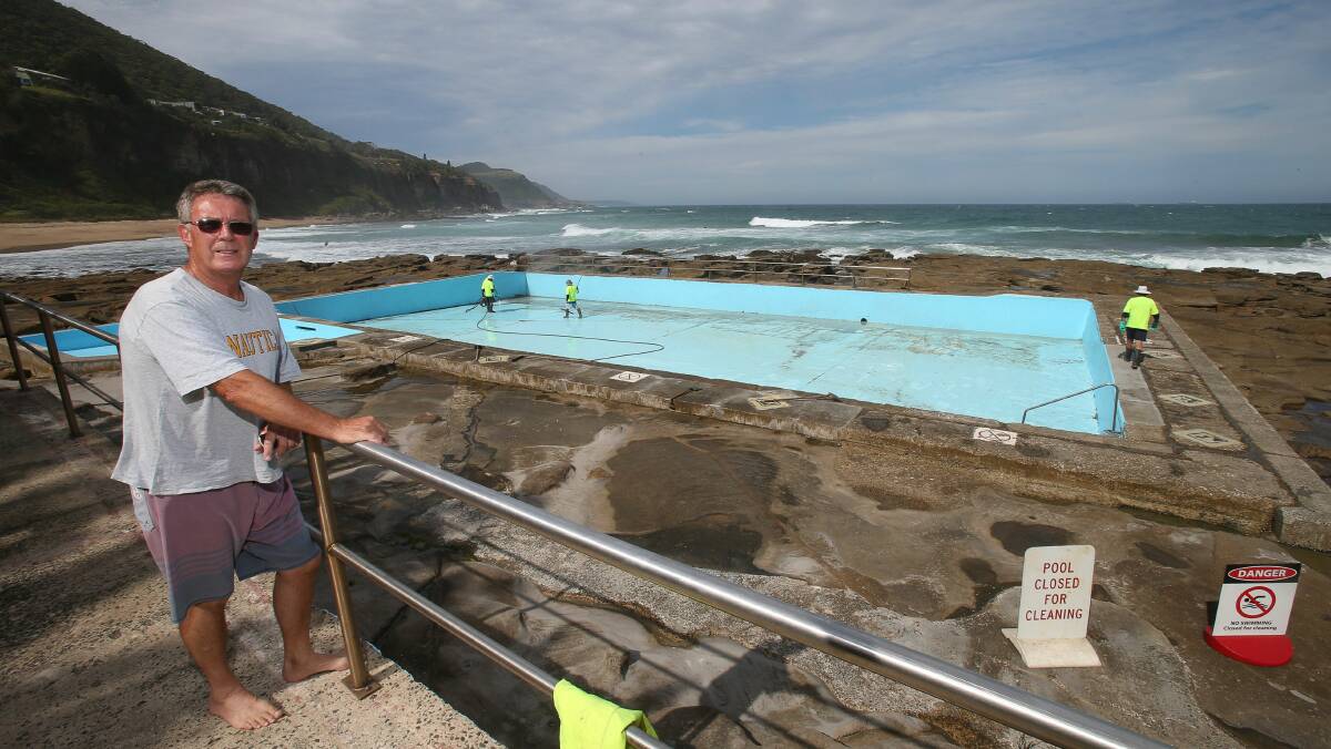 Pat Goodchild at Coalcliff rock pool, which was closed yesterday for cleaning. Picture: KIRK GILMOUR