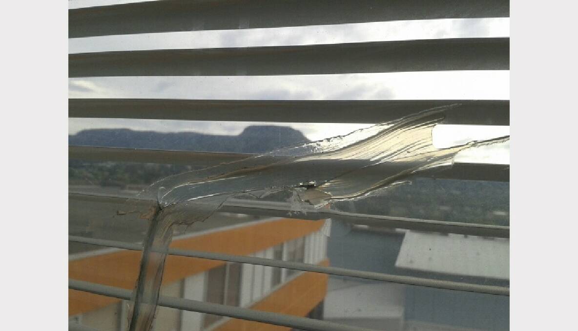 A large crack in the window at Wollongong Hospital. Picture supplied.