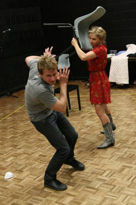 Adam Booth and Clare Bowen in rehearsals for 4 Plays About Wollongong in 2004.